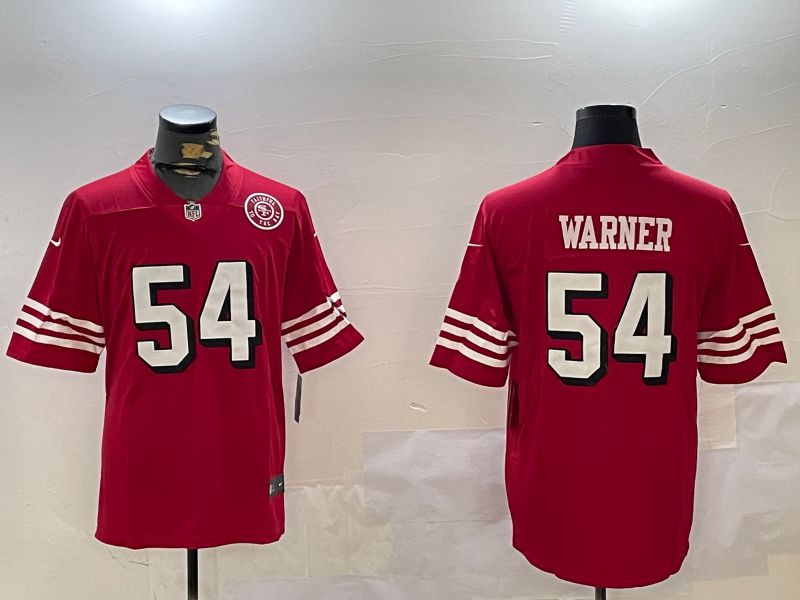 Men San Francisco 49ers #54 Warner Red Throwback 2024 Nike Limited NFL Jersey style 4
